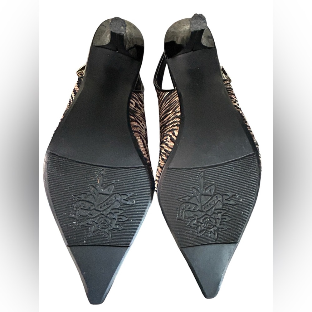NWOT J Renee Tiger Print Black/BrownTan Pleated Fabric Slingback Heels Size 9 - Picture 14 of 14